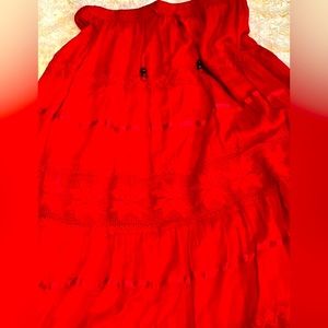 Sol Clothing Lined Maxi Skirt in Cherry Red Elastic Waist in L